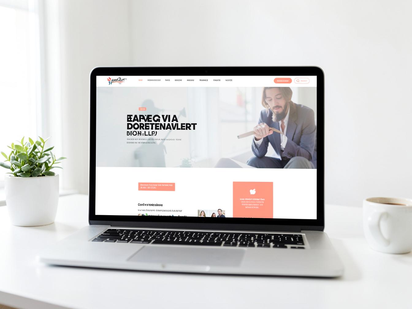 Modern website design mockup on a laptop in a clean workspace