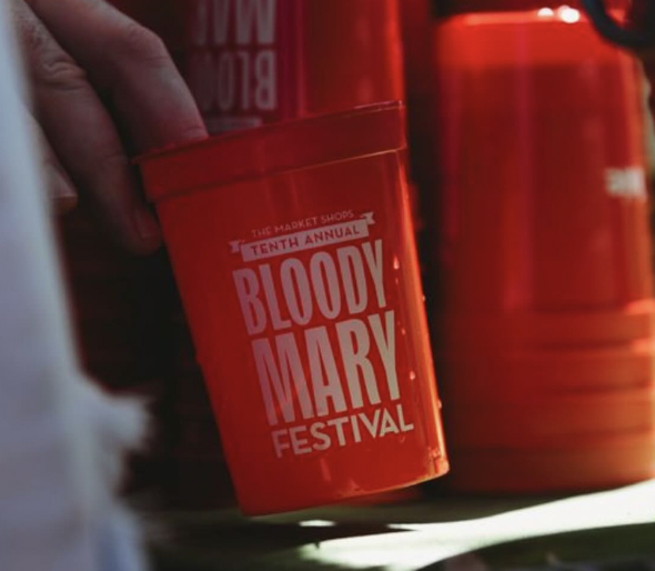 Red plastic cup with Tenth Annual Bloody Mary Festival logo