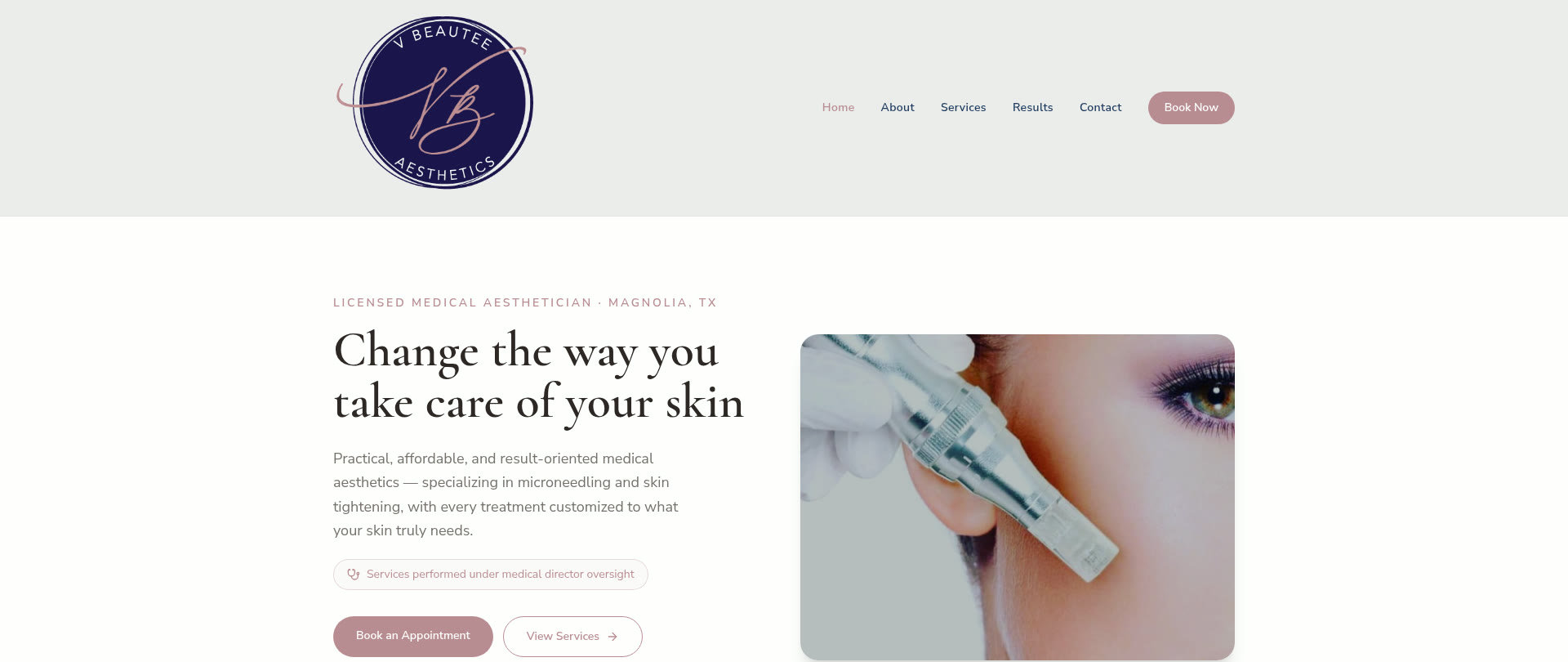 VB Beaute website homepage